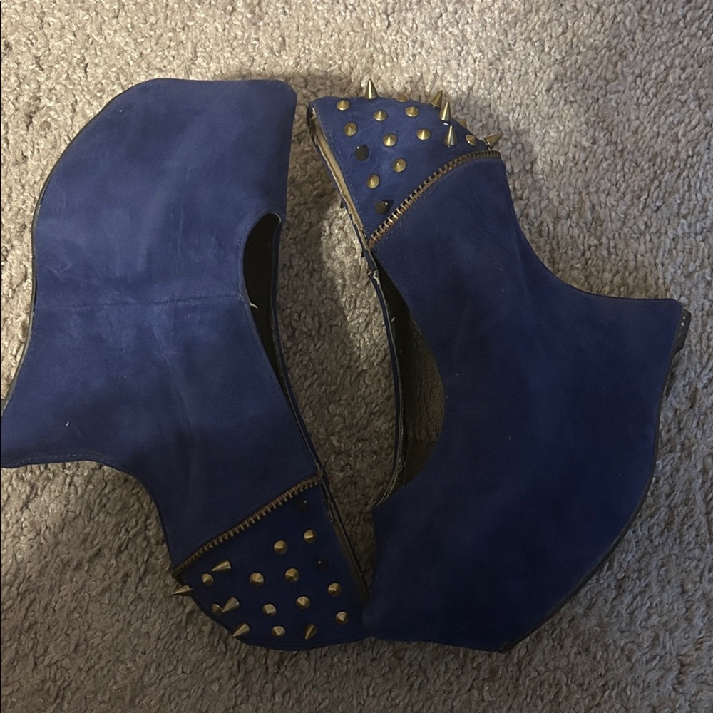 Elegant Blue Studded Platform Wedges